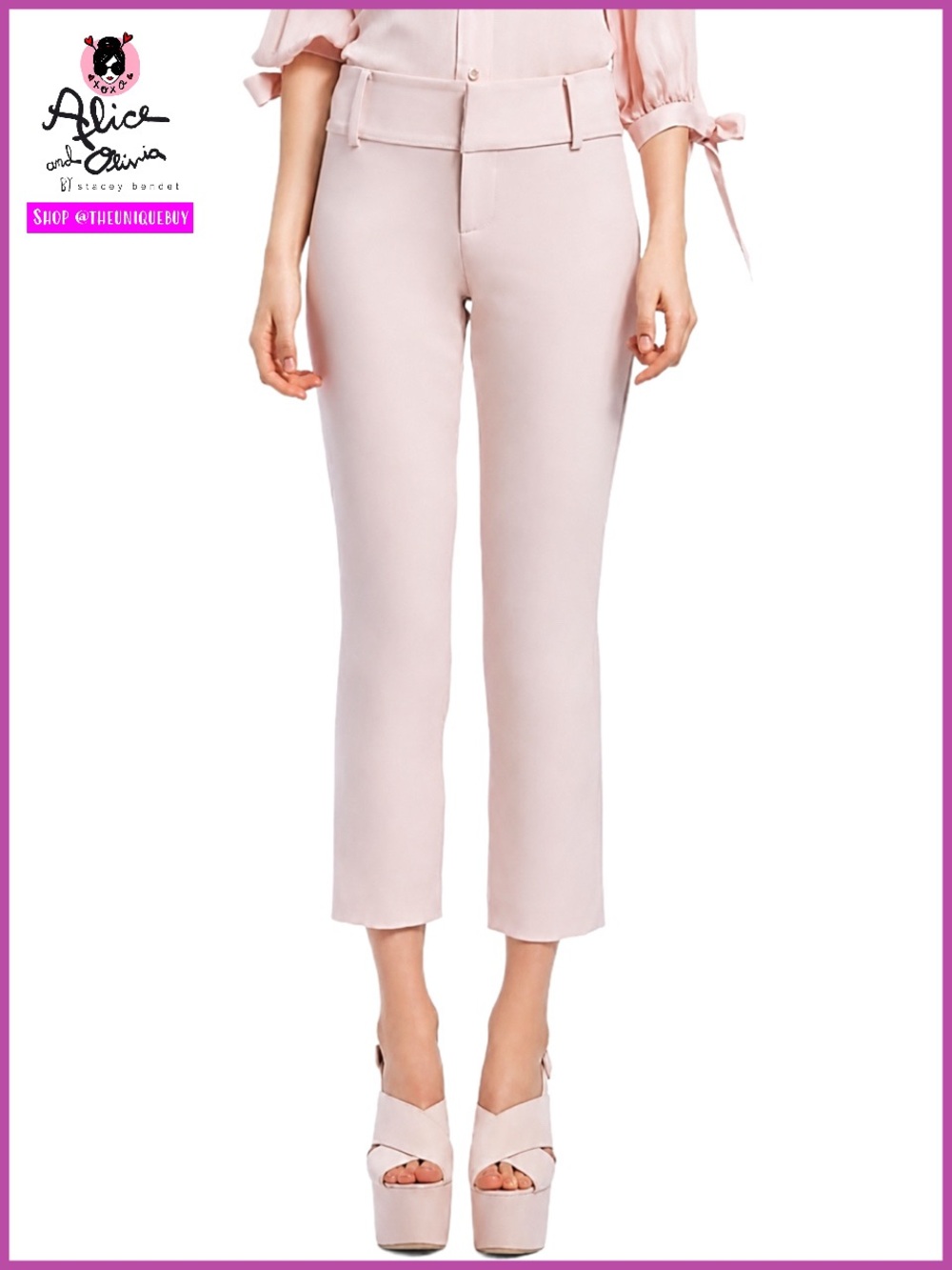 Alice + Olivia Stacey Fitted Light Blush Pink Ankle Cropped Pant